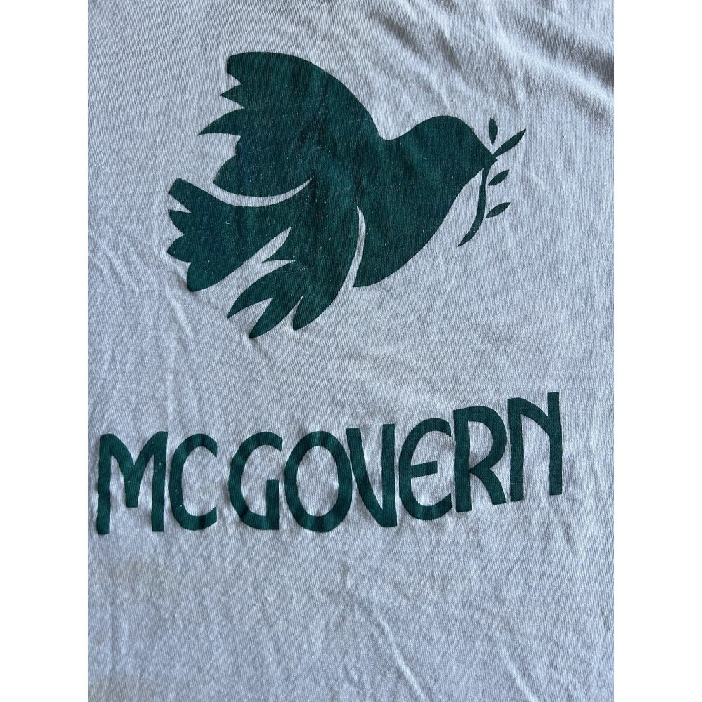 Vintage 70s George McGovern Campaign Tee Single Stitch Dove Olive Branch Peace - Picture 2 of 7